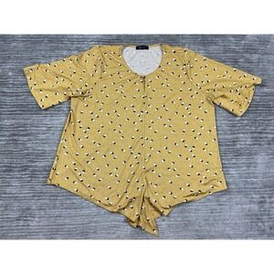 Carrie Allen Top‎ Womens 1XL Yellow Polka Dot Shortsleeve Casual Gathered Hem